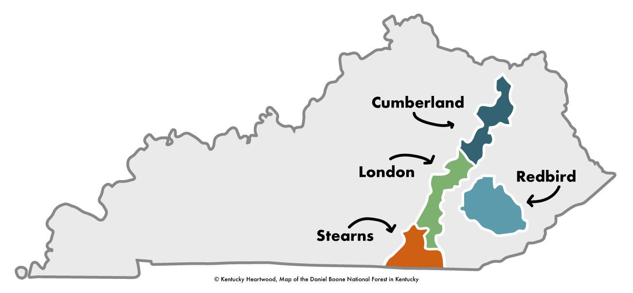 Kentucky Heartwood Map of the Daniel Boone National Forest in Kentucky