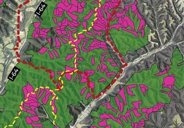 Map made using ArcGIS and Forest Service data by Jim Scheff, Kentucky Heartwood